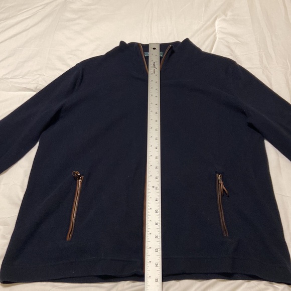 Ralph Lauren Navy Full Zip Up Mock Sweater, Navy/Brown Faux Trim Size M, EUC - Picture 6 of 13